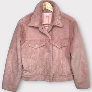 NWT Honey Punch Faux Shearling Fur Trucker Jacket (Pink) - Small